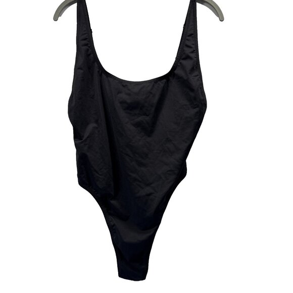 SKIMS Scoop Neck One Piece XL Solid Onyx Black Adjustable Straps Pull On Swim - Picture 1 of 11